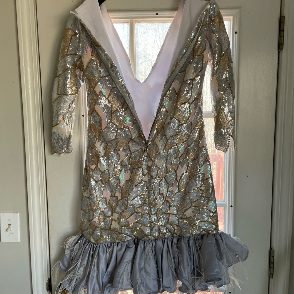 Silver and Gold Sequin Dress with Ruffle Hem - Picture 4 of 16